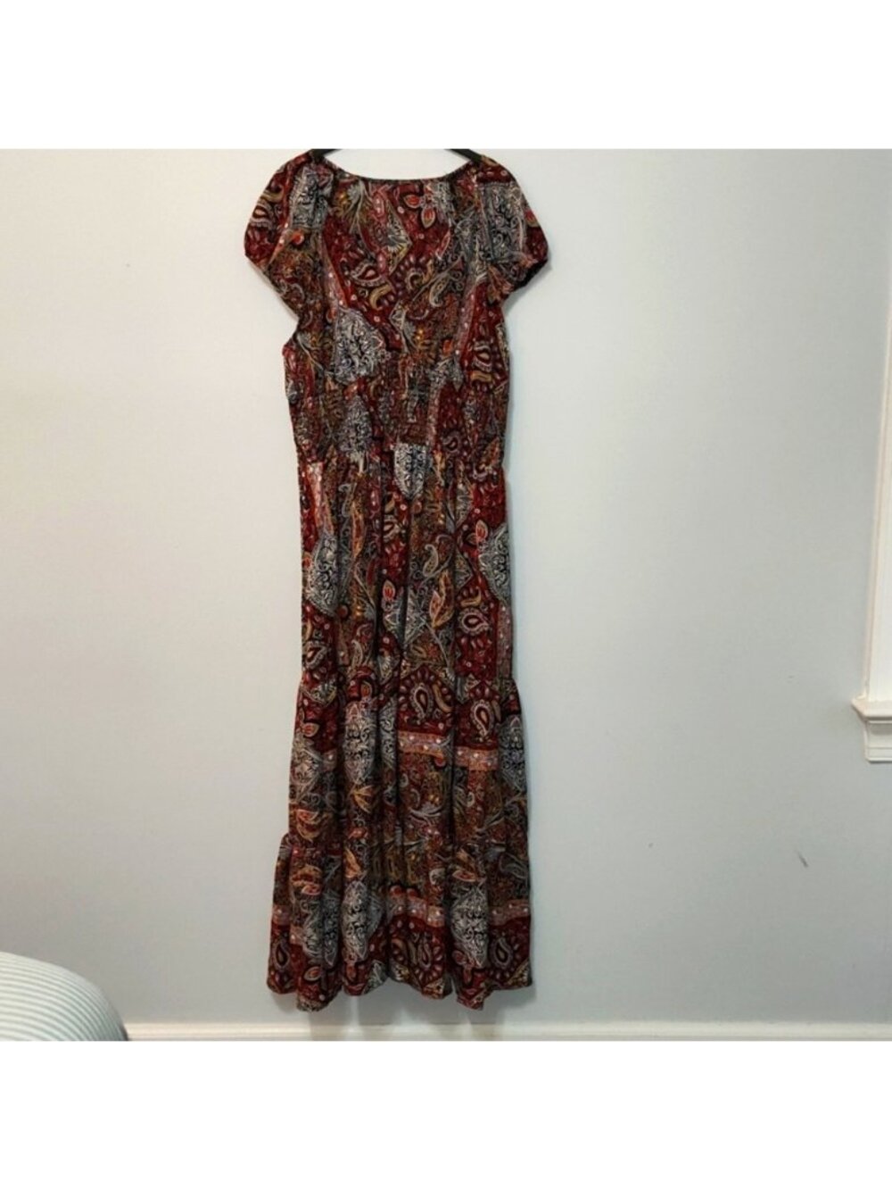 Maxi Dress Size XL Paisley Print Flowy Festival Bohemian Fall Feminine Flounced